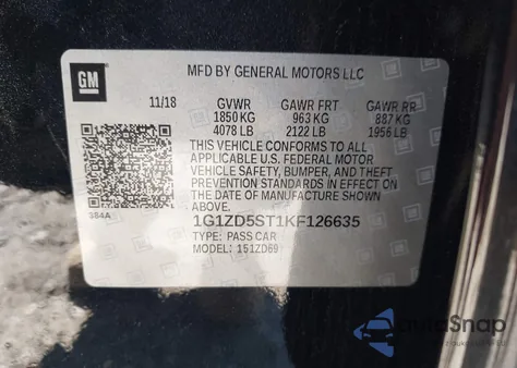 2019 Chevrolet Malibu Lt from USA, damaged, VIN 1G1ZD5ST1KF126635